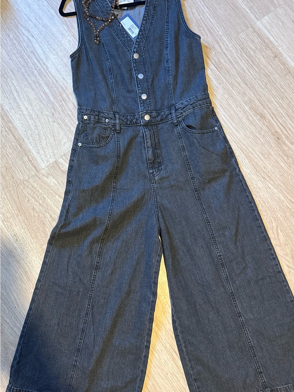 Sleeveless Wide-Leg Denim Jumpsuit - Black